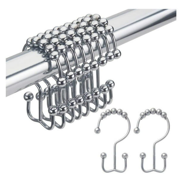 Anillos de gancho para cortina de ducha, ganchos de ducha de doble deslizamiento de metal antioxidante para cortinas de barra de ducha de baño, juego de 12 anillos cromados Ormromra HMHZ040