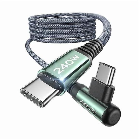 WEEKS 240W USB C Cable [10ft] USBC to USBC Cable, Right Angle C to C Cable Fast Charging Compatible with iPhone 16 Charger Cord, iPad Pro,MacBook Air 2024 M4,Samsung Galaxy S25, Grey