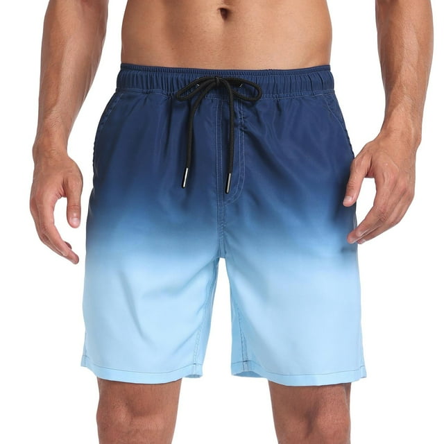 Men's Elastic Waistband Drawstring Swim Trunks with Multi-Pockets for Beach and Casual Wear