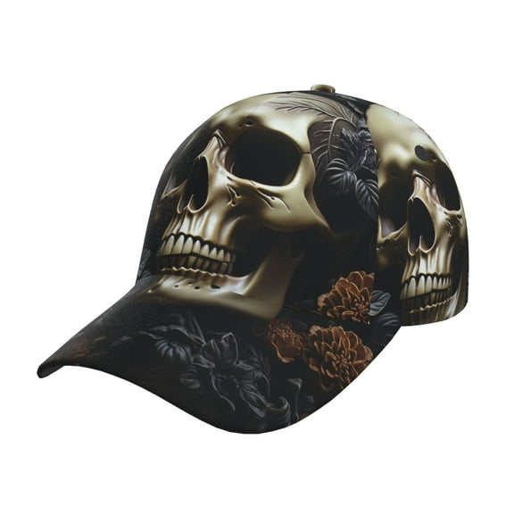 Baseball Cap Dad Hat Adjustable Trucker Hats Snapback Men Women, Death Skull Gothic Art Black