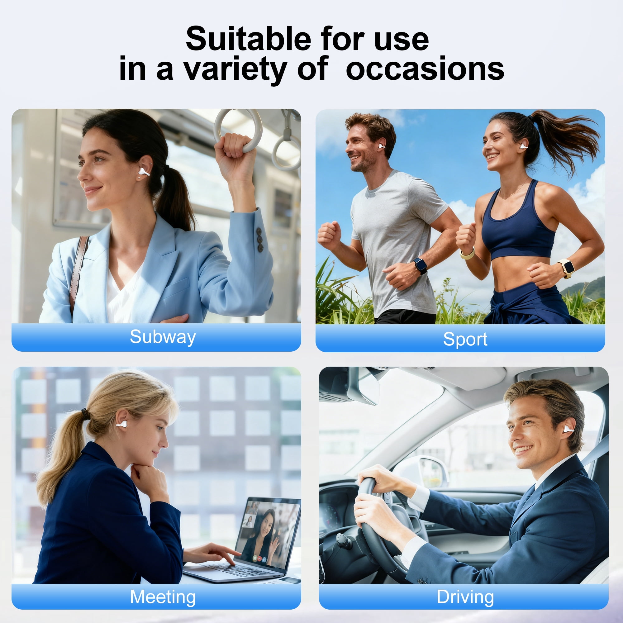 Open-Ear Headphones, Wireless Clip On Earbuds with Touch Screen Charging Case 60H Playtime, Bluetooth 6.0, IPX7 Waterproof, Lightweight Comfort, Stable Fit, Open-Ear Safety Design for Workout/Running
