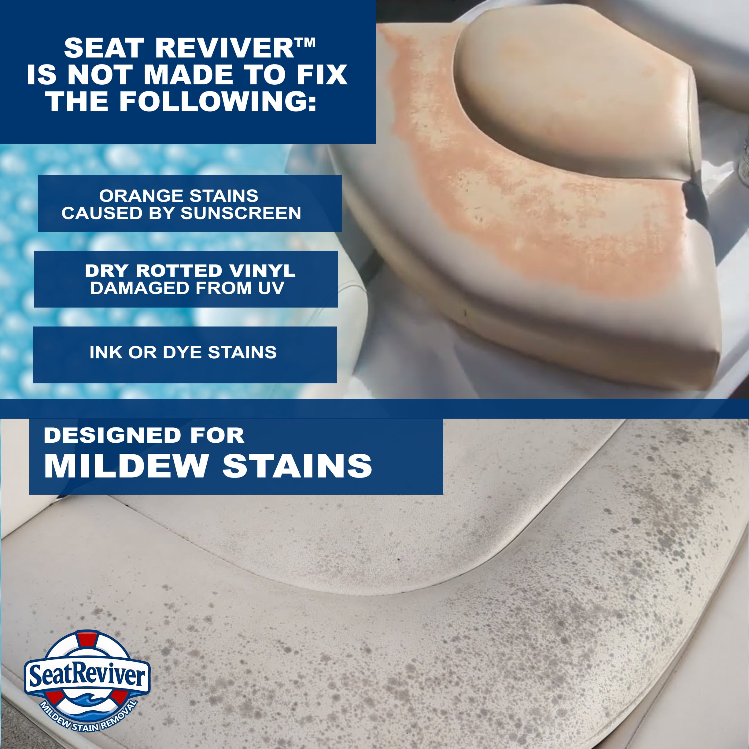Seat Reviver Mildew Stain Remover for Boat Seats, Vinyl, Plastic, 32oz