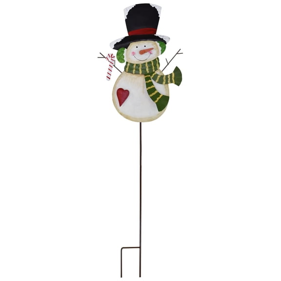 Christmas Snowman Garden Stakes - 36 Inch Metal Yard Art, Outdoor Xmas Lawn Decorations, Holiday Winter Snowmen Stake for Yard, Festive Xmas Decor