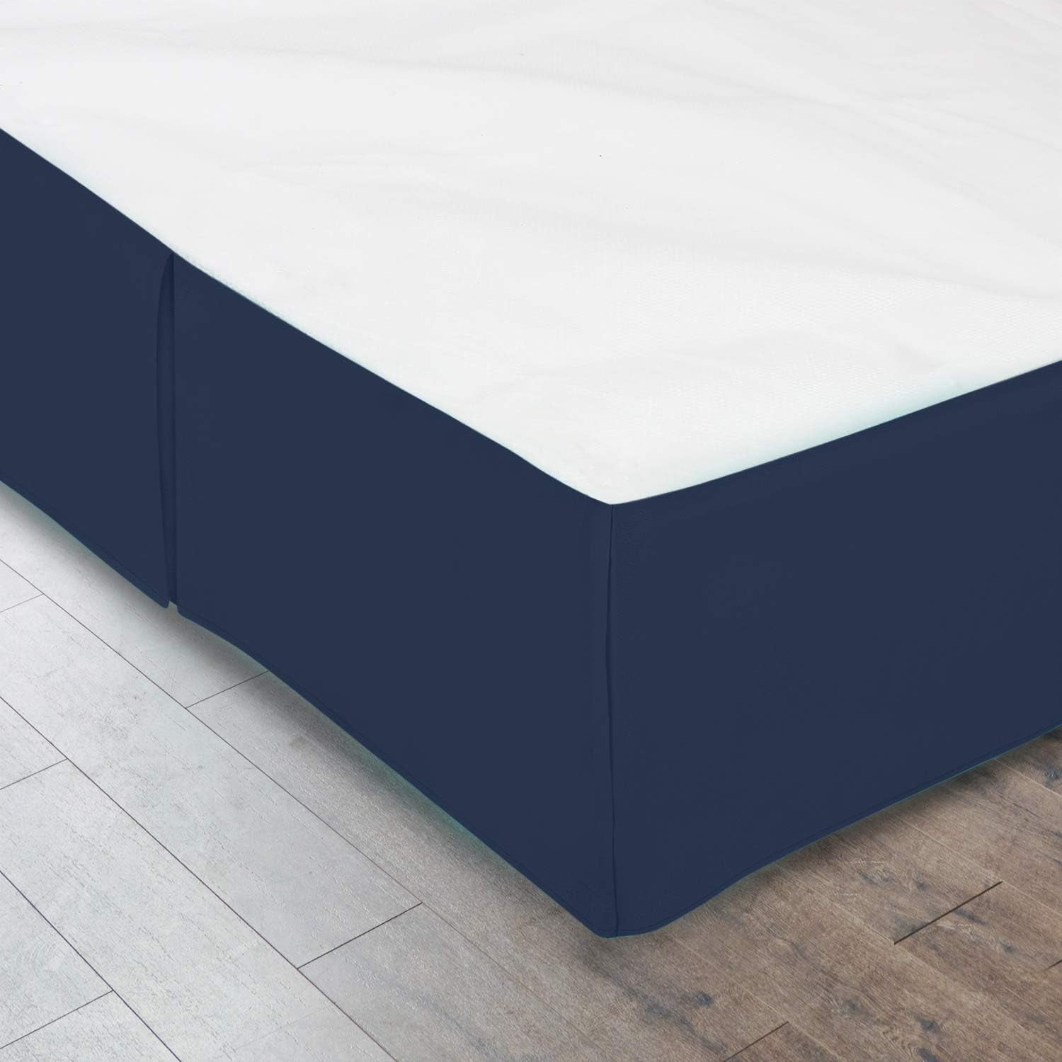 Twin XL Size Pleated Bed Skirt, Navy Blue, 10 Inch Drop, 120 GSM Microfiber, Wrinkle-Free, Fade Resistant, Easy Fit Box Spring Cover