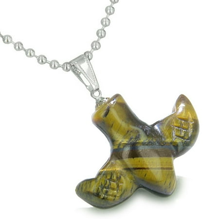 Amulet Tiger Eye - Amulet Lucky Charm Flying Bird Totem in Tiger Eye Healing Powers Pendant 18 Inch Necklace