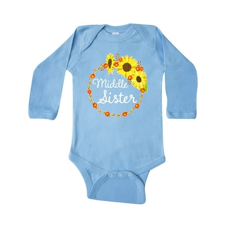 

Inktastic Middle Sister Sunflower Wreath Gift Baby Boy or Baby Girl Long Sleeve Bodysuit