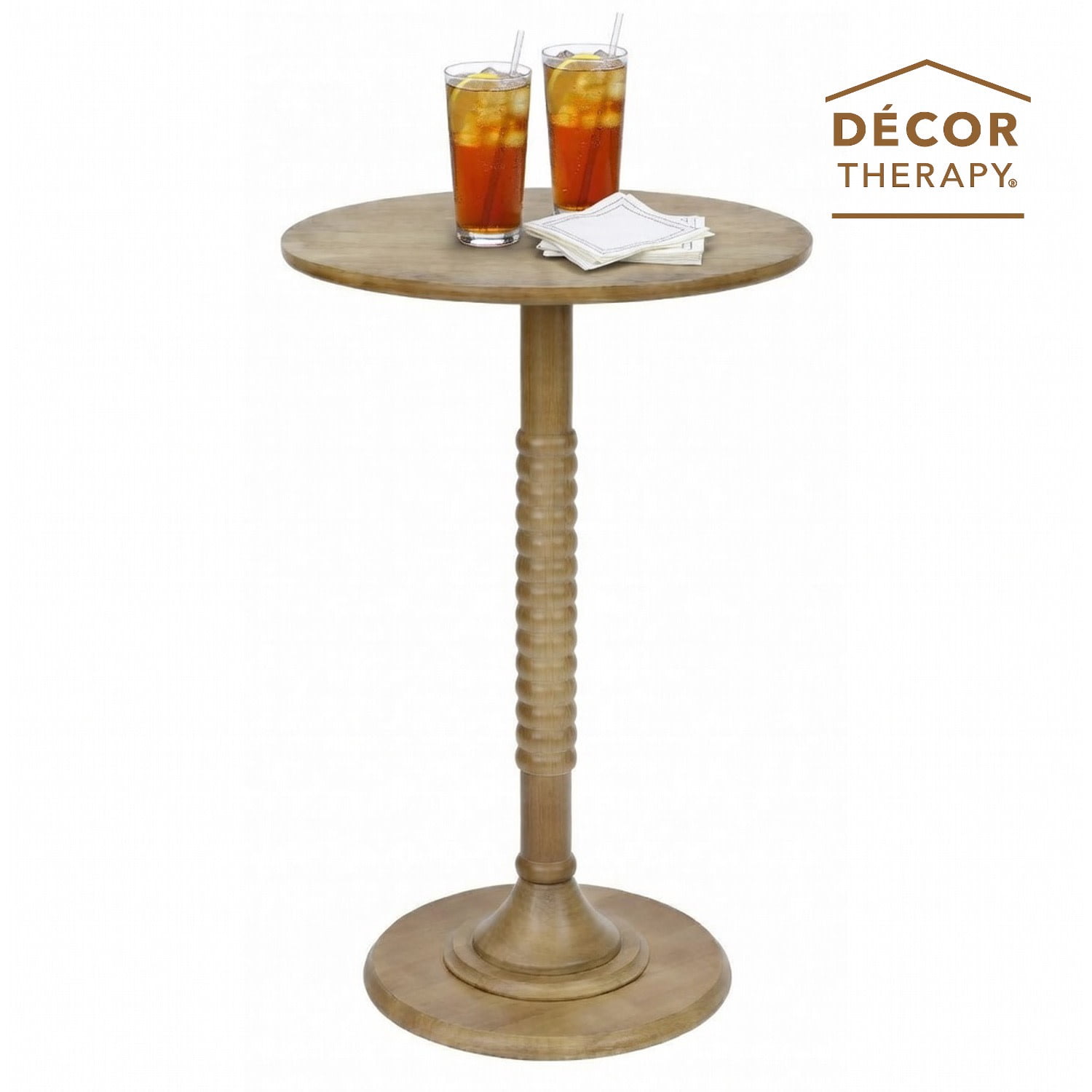 Decor Therapy Crewe Round Contemporary Side Table, Modern Drink Table with Pedestal Base for Kitchen or Living Space, Light Brown