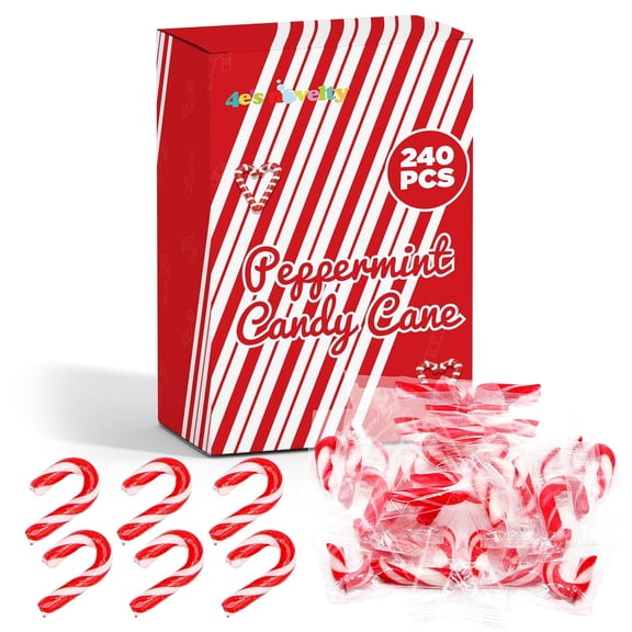 4E's Novelty 240 Pack Christmas Mini Individually Wrapped Candy Canes, Red and White Peppermint Candy Canes