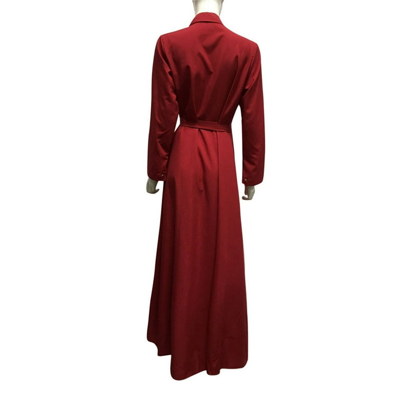 quick dry midi dress CALAFEBILA Women Midi Dress Quick Drying Long Sleeve Solid Button Collar  Carving A More Defined Waistline Summer Dress Women Long Dress