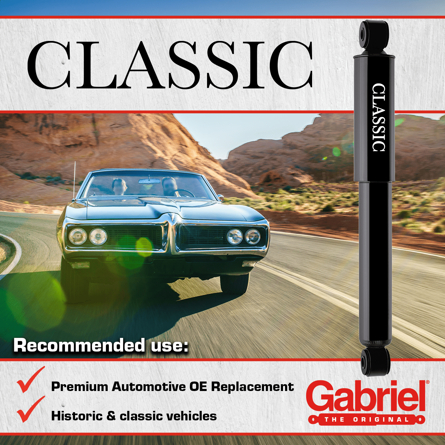 Gabriel 82155 Classic Rear Shock Absorbers Fits American Motors AMX, Ambassador, Javelin, Marlin, Rambler; Buick Electra, Invicta, LeSabre; Chevy Bel Air Corvette, Fiat; GMC; Toyota Corona (1 pack)