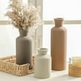 thumbnail image 4 of Ceramic Vase Set of 3, Flowers Neutral Modern Vases Home Decor Rustic Farmhouse Decor Pampas Vase for Table Mantel Entryway Shelf Living Room Kitchen Bathroom - Brown, 4 of 8
