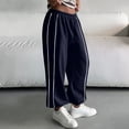 thumbnail image 4 of hlysgo Track Pants for Women Wide Leg High Waisted Baggy Joggers Pant Side Stripe Drawstring Ankle Trousers with Pockets Navy,L, 4 of 5