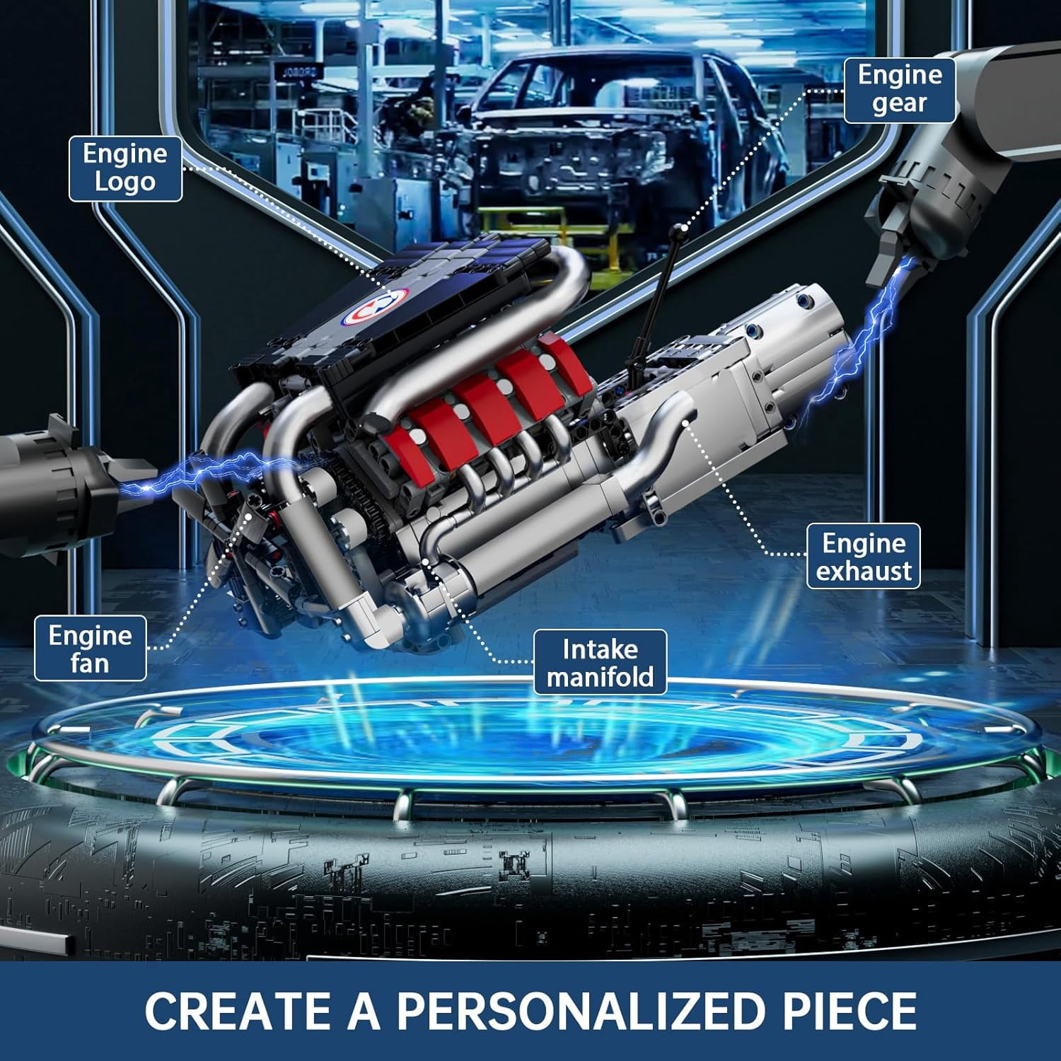 Model Engine Kit for Adults, V8 Engine Building Sets, Mini Engine Toys Scale with Motor, STEM Project Building Kits, DIY Collectible Blocks for 14+ (1169 Pieces) 10203