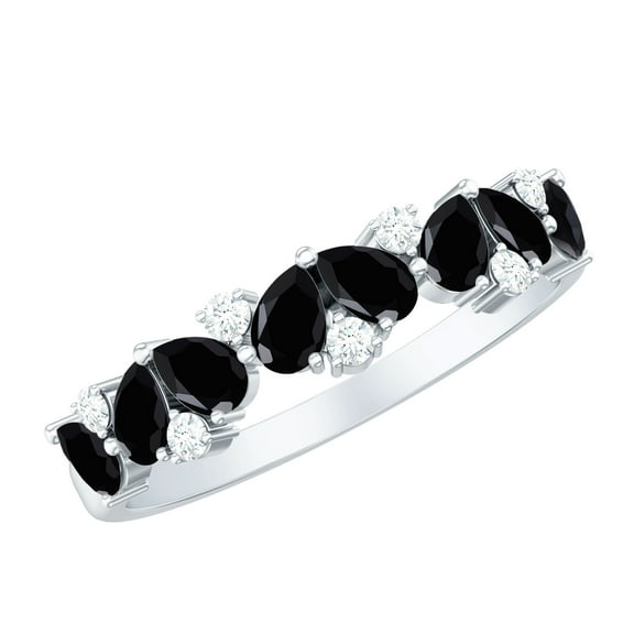 Rosec Jewels Natural Black Onyx Half Eternity Ring - Black Onyx Diamond Ring - AAA Quality - Ready to Gift for Anniversary, 925 Sterling Silver, US 4.00