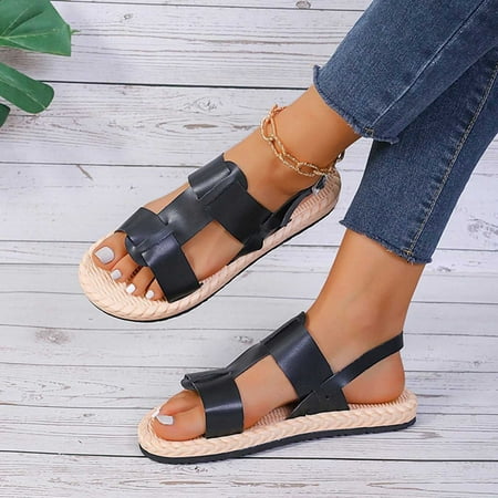 

AOOCHASLIY Independence Day Shoes Women s New Summer Plus-size Comfortable Fashion Flat Buckle Beach Sandals