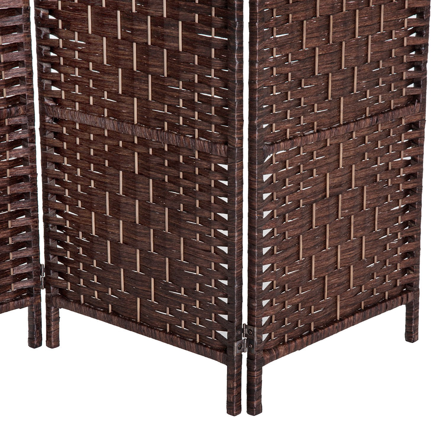 HomCom 6' Tall Wicker Weave 4 Panel Room Divider Privacy Screen - Chestnut Brown