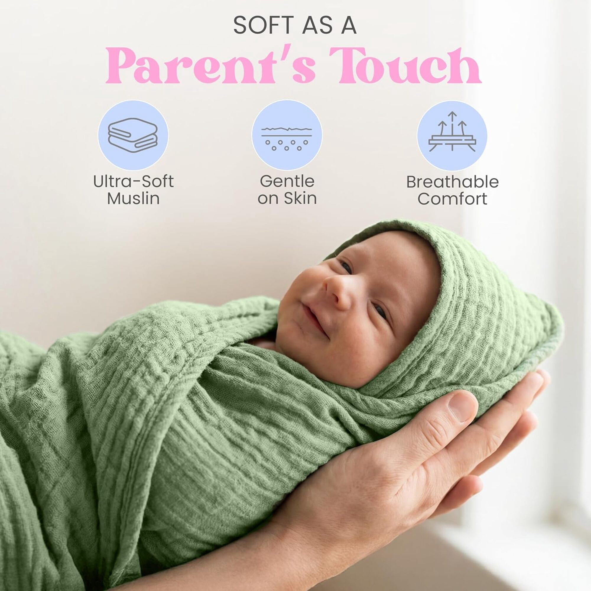 Mère & Moi: Muslin Hooded Baby Bath Towel – 2 Pack, Light & Dark Green - 30", Soft Cotton, Absorbent, Quick-Dry, Oeko-TEX, Pool-Water, Newborn-Toddler