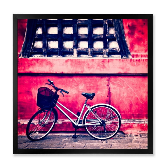 Designart 'Bicycle By Oriental Zozoji Temple Tokyo' Vintage Framed Art Print