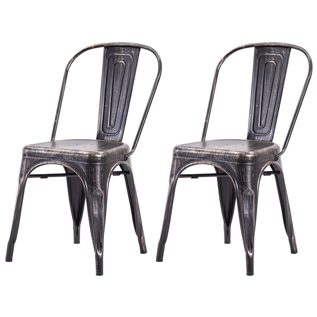 Set of 2 High Back Steel Stackable Vintage Metal Dining Chair