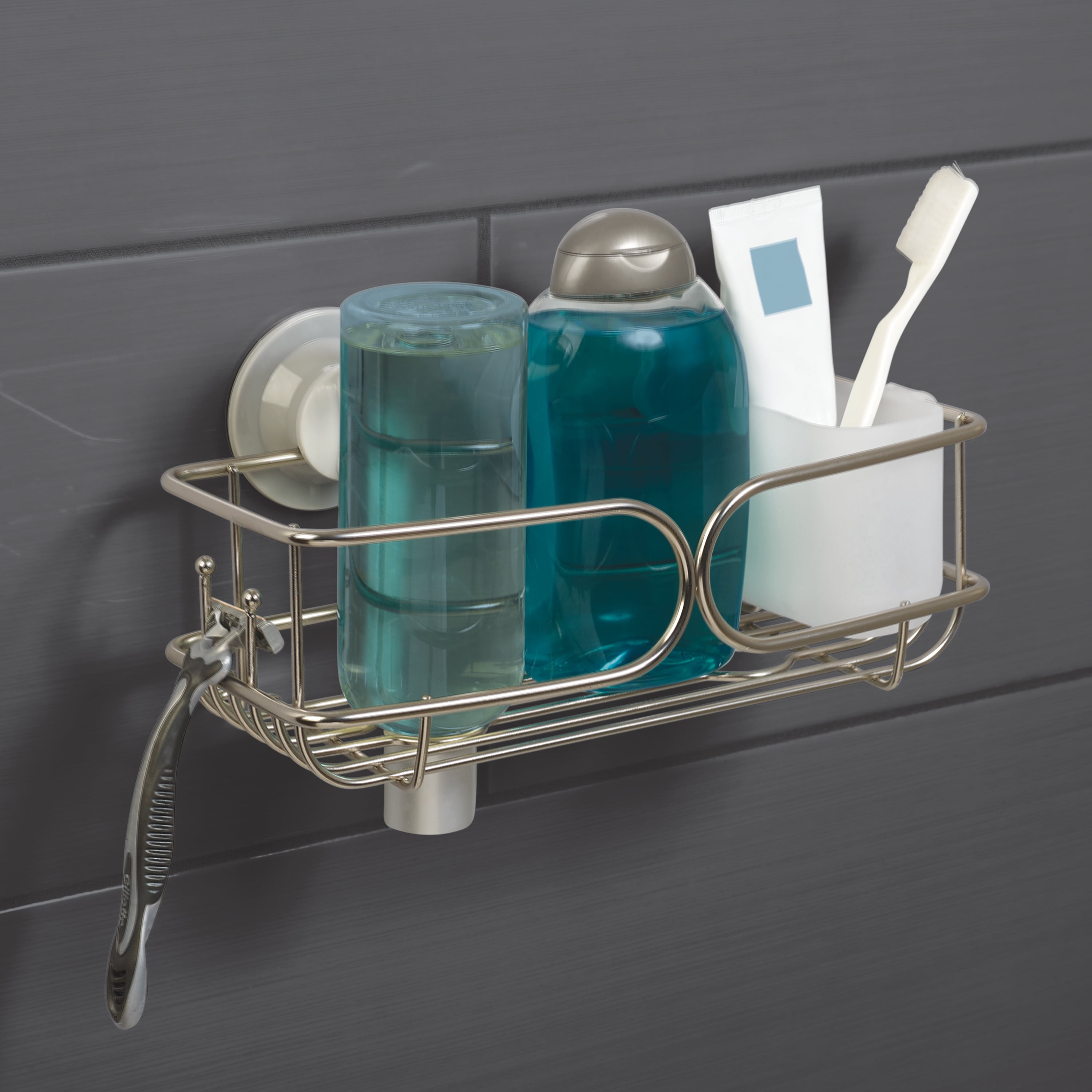 Zenna Home Rustproof Stainless Steel Shower Basket Organizer with Suction or Adhesive Mount, 1 Shelf
