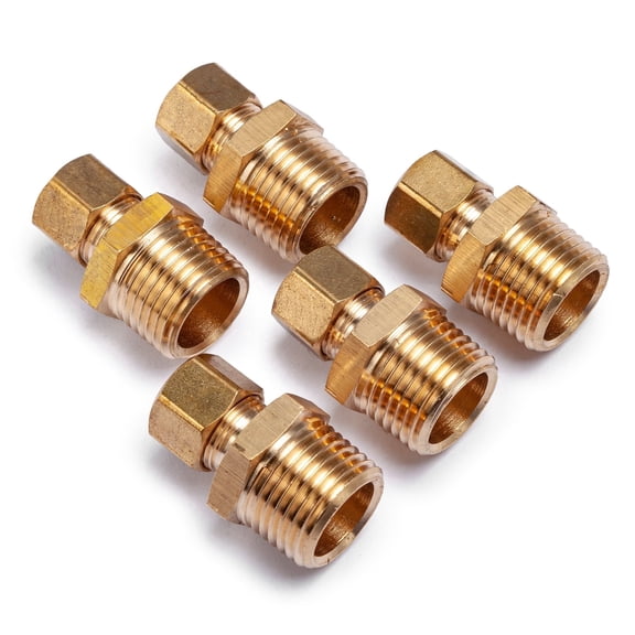 LTWFITTING Brass 3/8" OD x 1/2" Male NPT Compression Connector Fitting(Pack of 5)