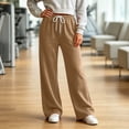 thumbnail image 2 of Tqcoqu Women's Wide Leg High Waist Sweatpants, Casual Straight Leg Drawstring Elastic Waist Long Jogger Pants with Pockets For Winter, 2 of 7