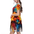 thumbnail image 2 of KLL Robe d'Été à Manches Courtes Imprimé Coloré pour Femmes, Robe Plissée Ample Longueur Genou avec Poches, 2 of 6