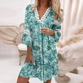 thumbnail image 2 of Women's Boho Floral Printed Lace Dress Loose V Neck 3/4 Sleeve Mini Beach Spring Summer Dresses for Women 2024, 2 of 5