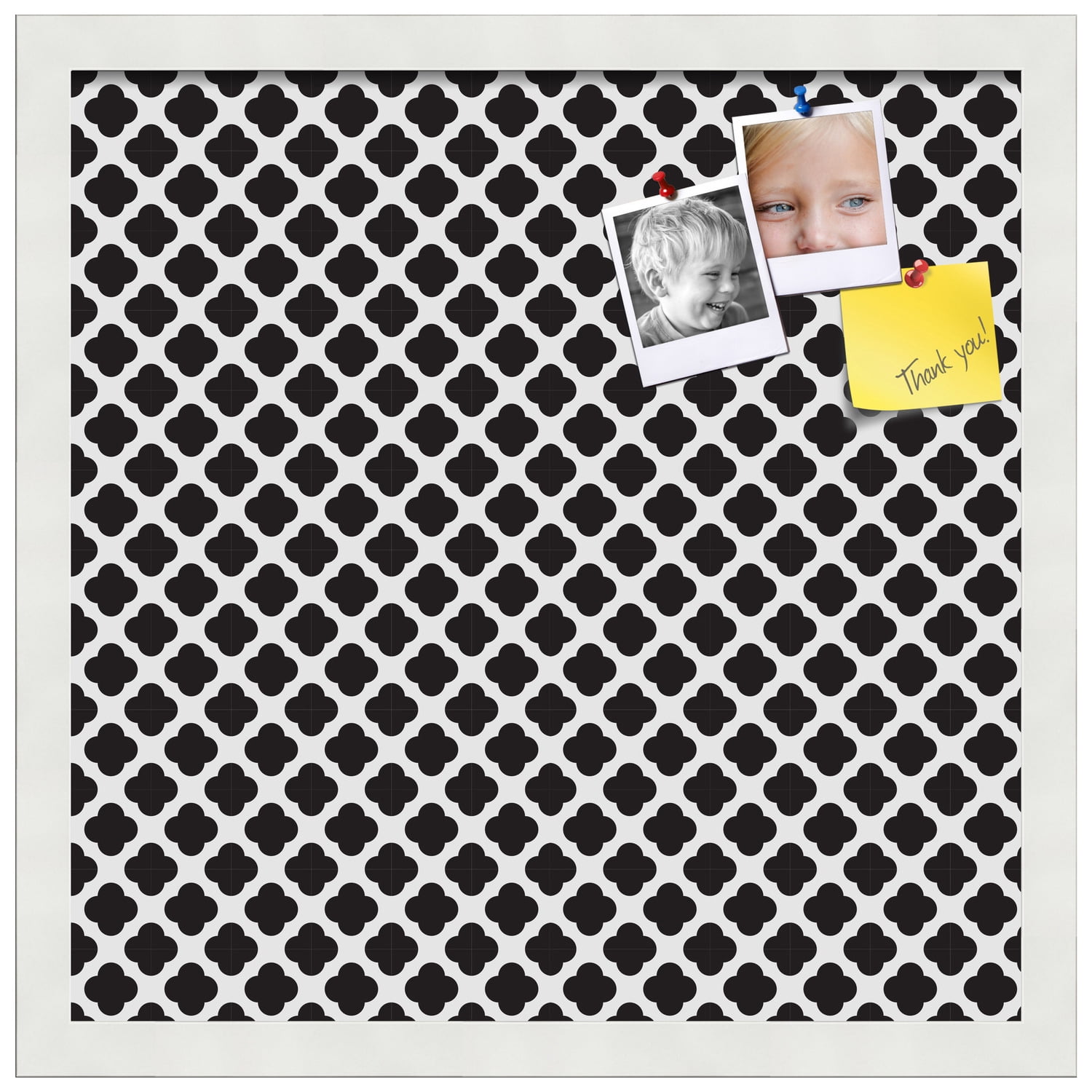 PinPix 17x17 Custom Cork Bulletin Board Black - White Clover Poster Board Has a Fabric Style Canvas Finish, Framed in Black - White Clover, by ArtToFrames (PinPix-121)