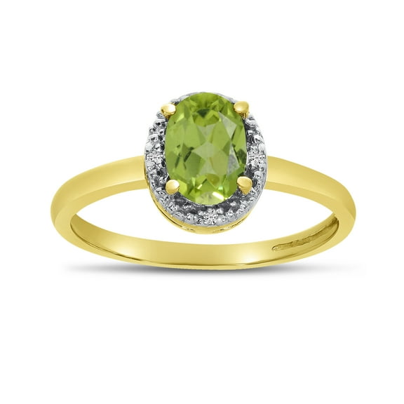 14k Yellow Gold Oval Peridot And Diamond Ring
