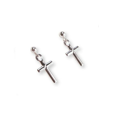 Silver Ball Drop - Cross Earrings Post Ball Drop Sterling Silver