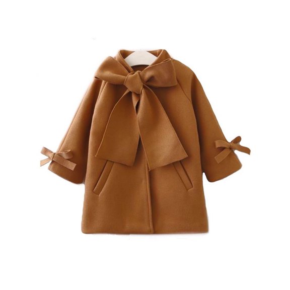 Aunavey Toddler Kid Baby Girls Warm Wool Bowknot Coat Winter Overcoat Outwear Jacket