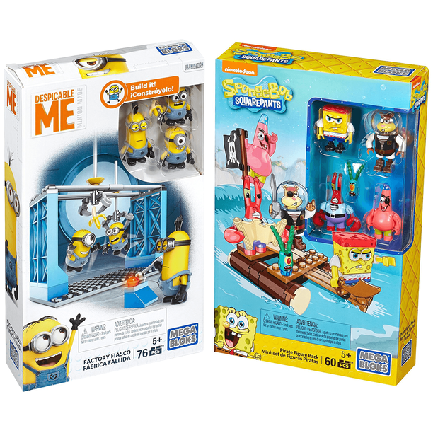 Mega Bloks Figure Despicable Me Minions Factory Fiasco + Spongebob Squarepants Pirate Pack Block