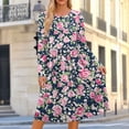 thumbnail image 2 of Noric Women's Crew Neck Long Sleeve Midi Dresses Casual with Pockets Floral Print Relaxed Fit Dresses for Daily Outdoor Holiday Casual, 2 of 8