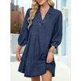 thumbnail image 4 of Denim Dress for Women Summer Casual Babydoll 2026 V Neck 3/4 Puff Sleeve Jean Dresses Dark Blue XL, 4 of 9
