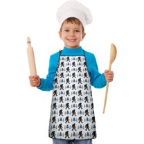 White Bigfoot and Pine Tree Pattern Kids Aprons for Girls and Boys,Adjustable Neck Strap Toddler Aprons for Kids Cooking Baking