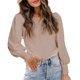 thumbnail image 2 of Top informal suelto de manga larga con botones y manga abullonada de Color sólido con cuello redondo para primavera y otoño para mujer Pompotops FGAJ8503, 2 of 9
