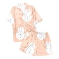 thumbnail image 5 of Two Piece Sets for Women – Sleepwear Looks for Recovery, Brunch or Travel Ladies' Casual And Fashionable Snowman Santa Star Christmas Print Silk Satin Short Sleeved Button Pajamas Set, 5 of 5