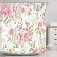 thumbnail image 2 of Pink Purple Flower Shower Curtain for Bathroom Decor 72Wx72H Rustic Floral Blooming Watercolor Peony Rose Plant Green Leaves Art Printed Fabric Polyester Waterproof 12 Pack Plastic Hooks, 2 of 6
