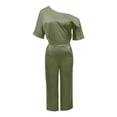 thumbnail image 3 of Women's Soild Color Satin Jumpsuit, Elegant Off Shoulder Wide Leg Romper with Side Pockets, High Waisted Casual Jumpsuits for Women Evening and Daily Wear Green S, 3 of 4