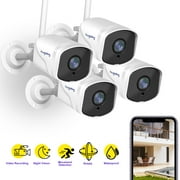Hugolog 2K (4MP) Outdoor Security Cameras, Bullet Cameras with Motion Detection, IP66 Weatherproof, Message Alert, Two-Way Audio, Micro SD / US Cloud Storage (4 Packs)