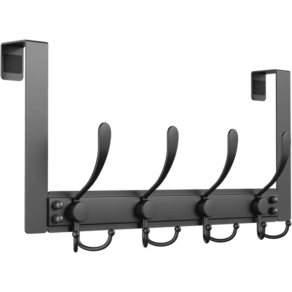 Heavy Duty Over The Door Hooks Rustproof - 25lb Over The Door Towel Rack, Over The Door Towel Hook, Door Hanger for Bathroom, Coat Rack Dorm Room Essentials (1Pack,Black)