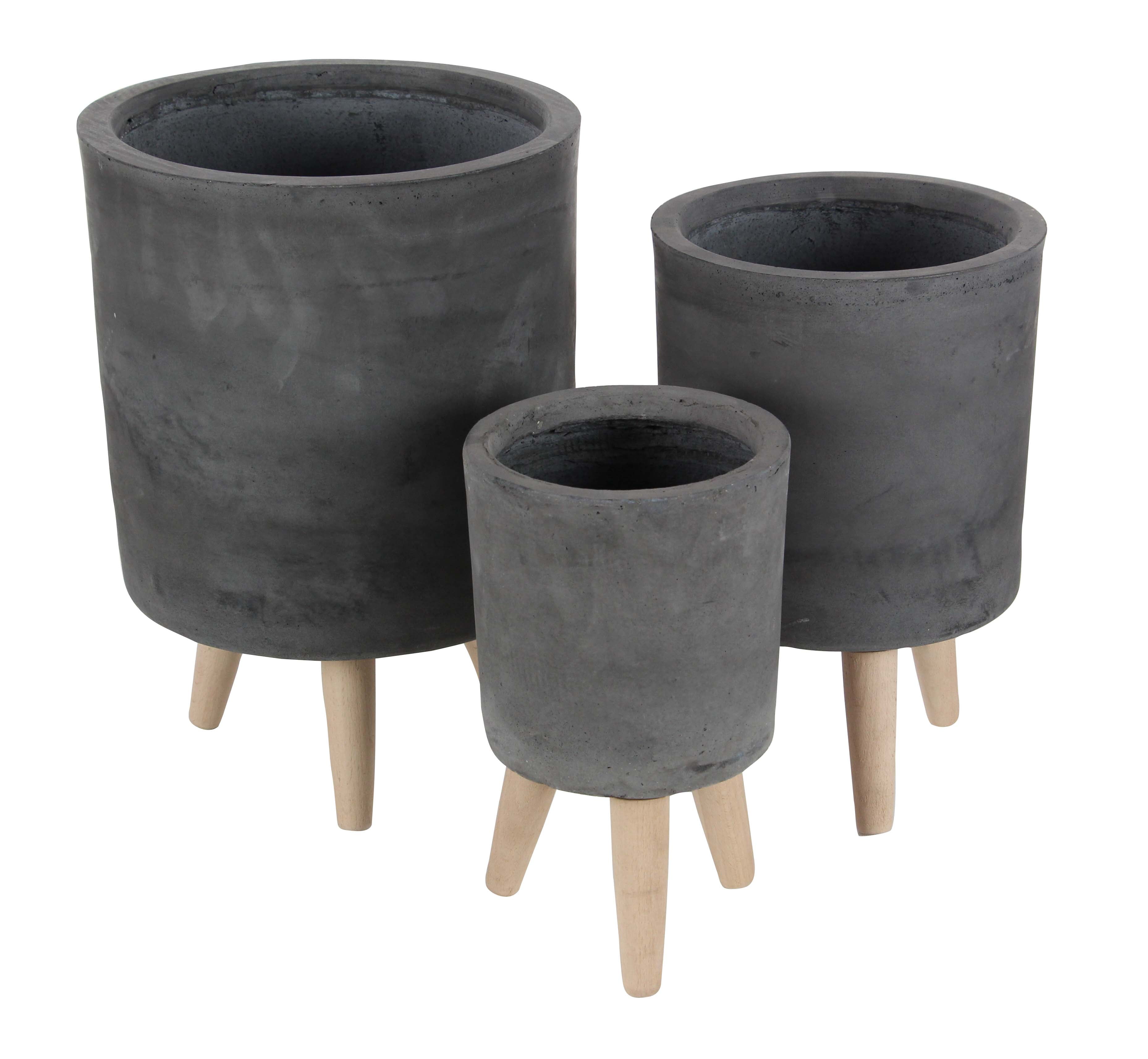 Decmode Set of 3 Contemporary 12, 15 and 17 Inch Textured Fiberclay Cylindrical Planters... by DecMode