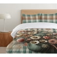 thumbnail image 4 of Ambesonne Flowers Duvet Cover Set, Cottagecore Floral Plaid, Calking, Pale Teal Dried Rose Tan, 4 of 4