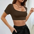 thumbnail image 4 of Hvot&aat Women's Summer Sexy Crop Tops Square Neck Short Sleeve Slim Fit T-shirt Casual Fitted Workout Gym Active Tee, 4 of 4