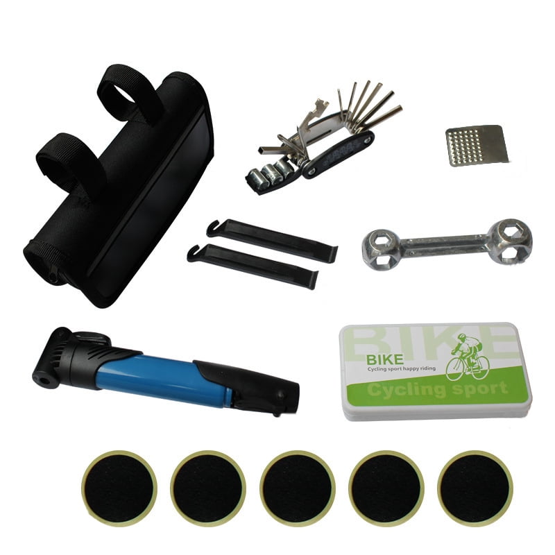 Portable Bike Repair Kit Mini Pump Multi-tool Screwdriver Tire Patch Lever File 