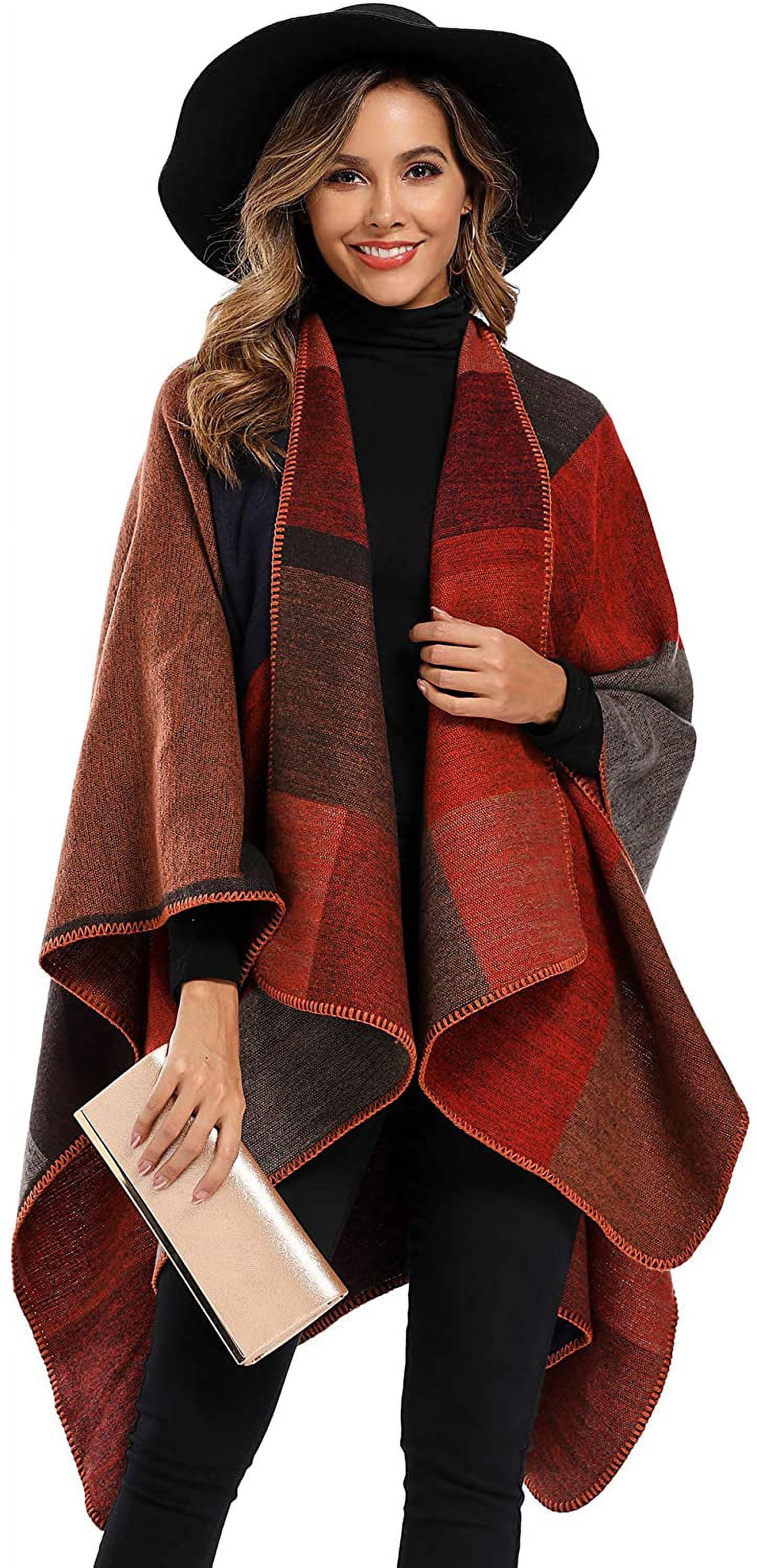 Poncho Femme Hiver élégant - Châle épais Ouvert Devant - Taille Unique - 100% Polyester Doux - Multifonction - 12