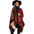 thumbnail image 1 of Women's Color Block Shawl Wrap Plus Size Cardigan Poncho Cape Open Front Long Winter Sweater Coat, 1 of 6