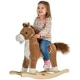 thumbnail image 3 of Qaba Rocking Horse Plush Animal on Wooden Rockers with Sounds, Wooden Base, Baby Rocking Chair for 36-72 Months, Brown, 3 of 10