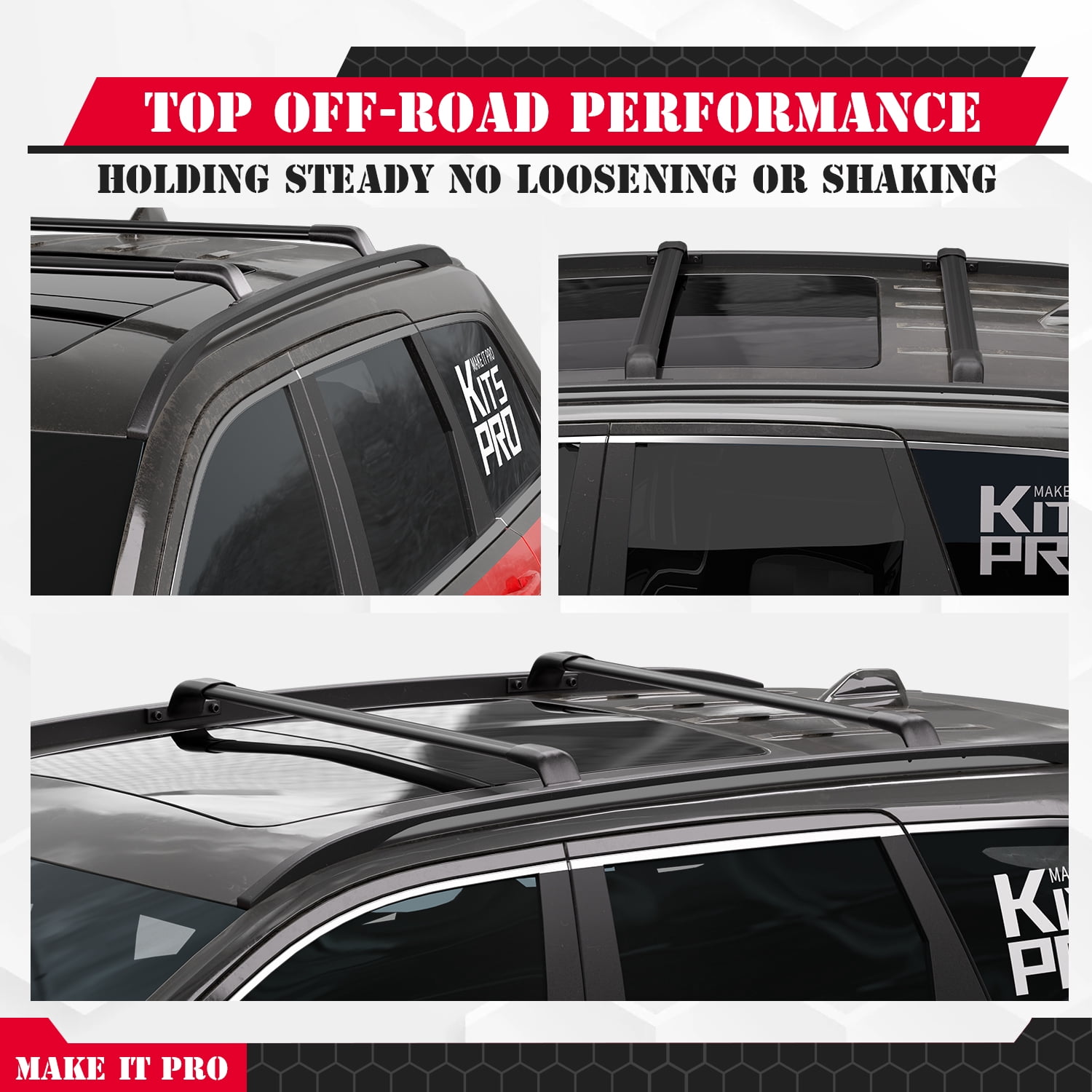 KitsPro 260lb Roof Rack Cross Bars for 2022-2026 Jeep Grand Cherokee, 2021-2026 Grand Cherokee L, Matte Black Heavy Duty Aluminum Cargo Crossbar (ONLY FIT Factory Flushed Side Rails)